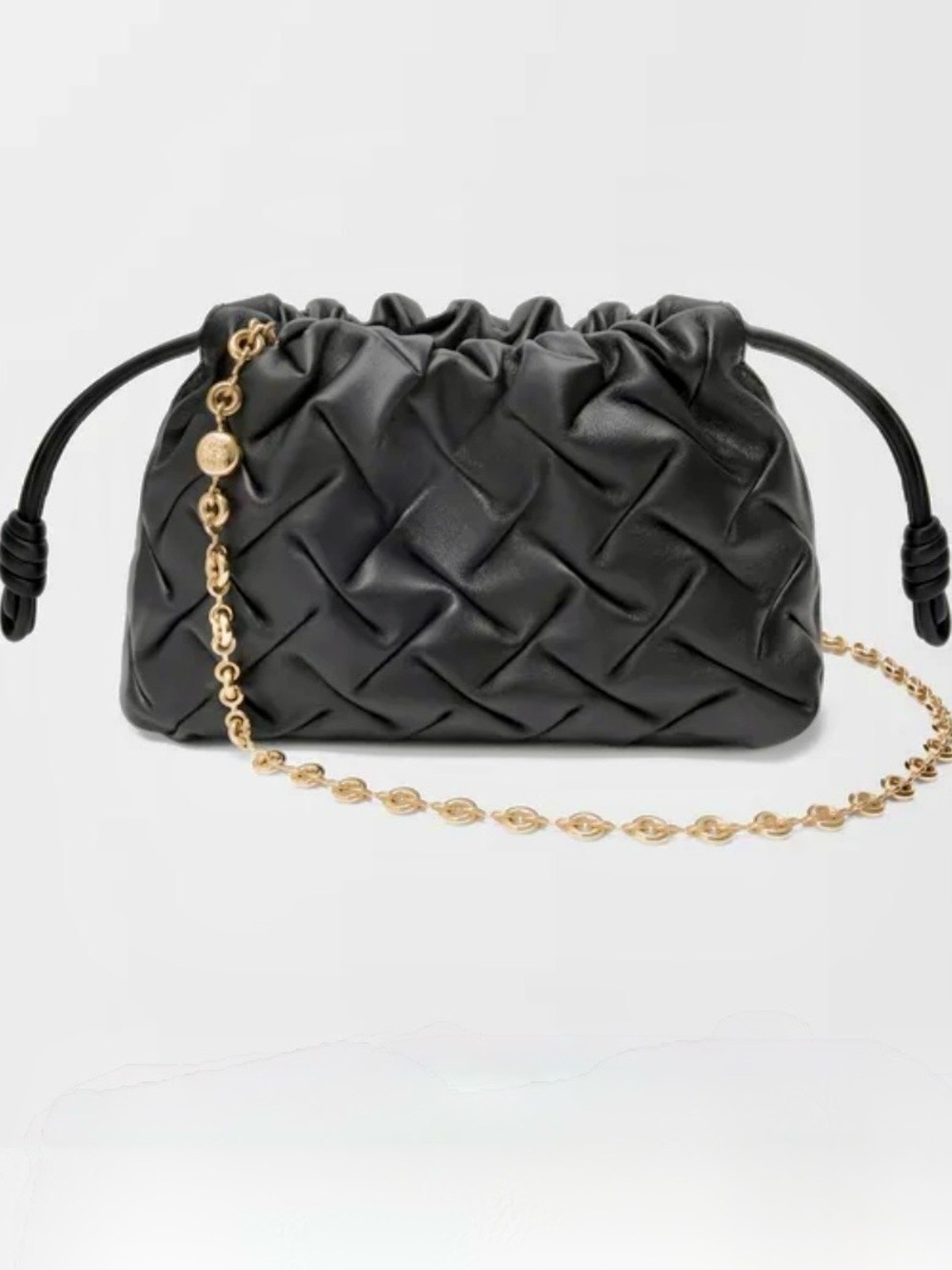 LOEWE Mini Flamenco Purse Crossbody Bag Pinched Quilted Leather Gold Chain NIB